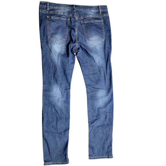 Hungson Distressed Destroyed Ripped Blue Denim Skinny Jeans - Picture 8 of 12